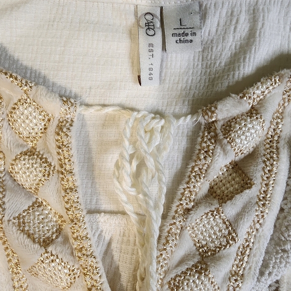 Bohemian Style Peasant Top With Embroidery And Beaded Embellishments, Size Large - Picture 4 of 8